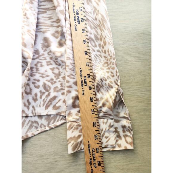 TOP/BLOUSE-CALVIN KLEIN-Gold-Cream-Front Diagonal Gold Zipper-Sleeve Roll Tab-SM - Picture 11 of 12